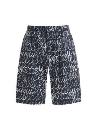 Marni Scribbled Popeline Drawstring Shorts - Black