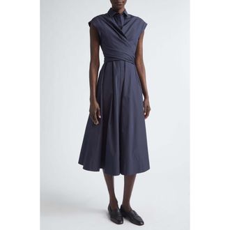 Lafayette 148 New York Organic Cotton Poplin Wrap Shirtdress in Ink at Nordstrom, Size 10