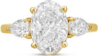 Diana M. Jewels 18kt yellow gold lab grown 5ct oval diamond ring with pears on the sides