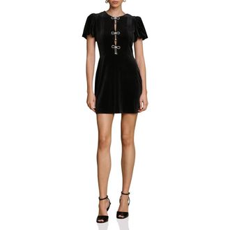 Avec Les Filles Embellished Bow Velvet Minidress in Black at Nordstrom Rack, Size 14
