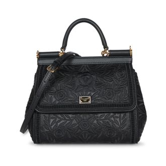 Dolce & Gabbana Handbags, female, Black, ONE SIZE, Black Leather Embroidered Bag