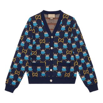 Gucci GG Animal Cotton Wool Jacquard Cardigan Blue 736024-XKC2Q-4804