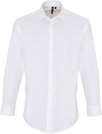 Premier Heren Rekken Pasvorm Popeline Lange Mouwen Shirt (Wit)