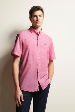 Bugatti Kurzarmhemd BUGATTI, Herren, Gr. L, Normalgr&ouml;ssen, pink, 100% Baumwolle, normal, Hemden Kurzarmhemd, mit Button-Down-Kragen