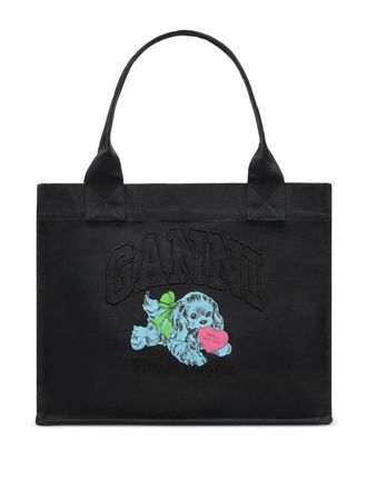 Ganni Puppy-print tote bag - women - Recycled Cotton - One Size - Black