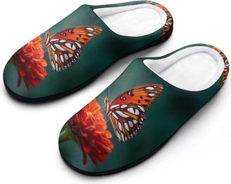 Generic Beautiful Butterfly on Flower Funny Mens Cotton Slippers Soft Non-Slip Rubber Sole House Slipper Indoor Outdoor