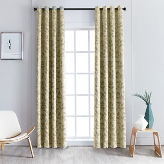 Superior Leaves Jacquard Thermal Insulated Blackout Grommet Panel Curtain Set