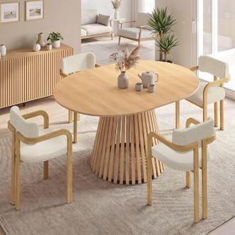 IDMarket Conjunto De Mesa De Comedor Redonda Extensible Carmen Para 4-8 Personas, Con Patas De Listones De 110 A 150 Cm, Y 4 Sillas Esma