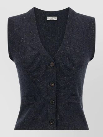 Brunello Cucinelli cashmere ribbed sleeveless v-neck knitted vest