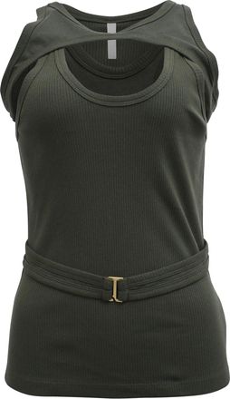 Dion Lee Layered Ribbed-Knit Tank Top in Olive Cotton