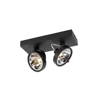 QAZQA Qazqa Moderno Foco De Dise&ntilde;o Negro Ajustable 2-luces - Go Aluminio Rectangular Adecuado Para Led Max. 2 X 3 Watt