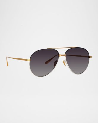 Linda Farrow Marcelo 18K Gold-Plated Titanium Aviator Sunglasses