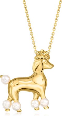 Ross-Simons 3.5-4mm Cultured Pearl Poodle Pin/Pendant Necklace in 18kt Gold Over Sterling