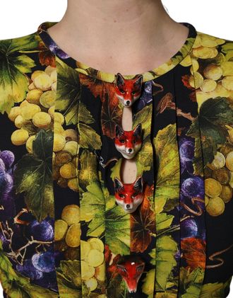 Dolce & Gabbana Womens Multicolor Grape Print Longsleeve Midi Dress Viscose Elastane