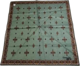 Dior Pre-owned Katoenen Sjaal - Dames - Vintage Accessoires - Groen - ONE Size - Katoen - Vintage