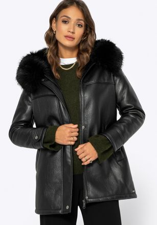 Wittchen Dames eco-leren jas met bont zwart eco-leer