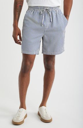 Open Edit Stripe Seersucker Drawstring Shorts in Blue Header Stripe at Nordstrom, Size X-Large