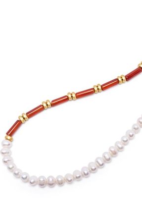 Nialaya Pearl Choker in Pearl /Red Agate at Nordstrom