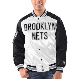 Starter Mens Starter White/Black Brooklyn Nets Renegade Satin Full-Snap Varsity Jacket at Nordstrom, Size X-Large