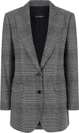 Dolce & Gabbana Grijze Prins van Wales Blazer Jas - Dames - Blazers - Grijs - XS - Wol - Jassen