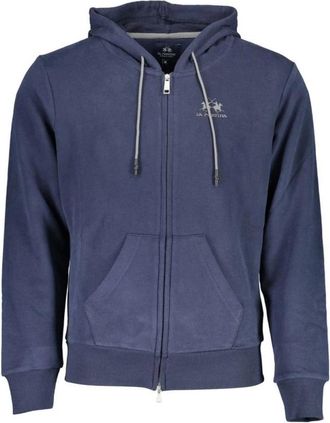 La Martina Blauwe Katoenen Zip Up Hoodie met Logo - Heren - Vesten met rits - Blauw - 2XL - Katoen - Hoodies & sweatvesten
