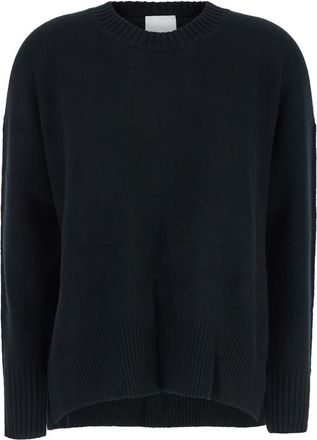 Allude Black Crewneck Sweater With Dropped Shoulders In Cashmere Woman