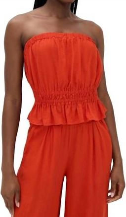 Stateside Linen Cropped Tube Top In Fiesta Red