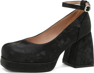 Generic Womens Suede Platform Pumps Adjustable Ankle Strap Round Toe Chunky Block Heel Non Slip Durable Comfortable Fashion Party Daily Shoes,Black,4.5 UK