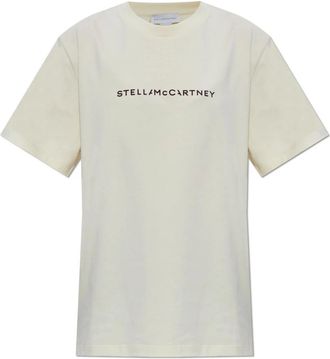 Stella McCartney Tops, Dames, Beige, M, Katoen, Logo T-shirt