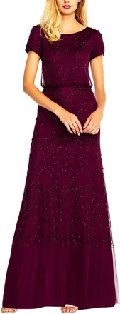Adrianna Papell Beaded Blouson Petite Gown