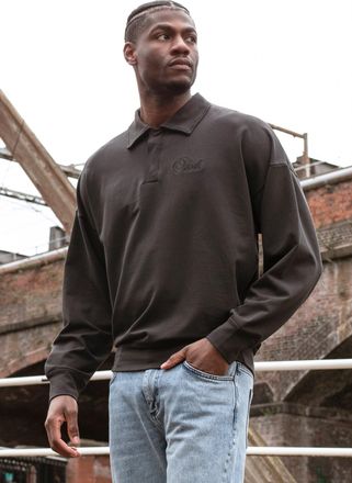 Siksilk Suéter Polo Negro Lavado Masculino XXL