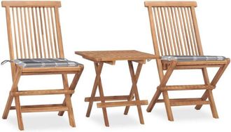 vidaXL Set Comedor De Jard&iacute;n Plegable 3 Piezas Madera De Teca Cojines Vidaxl