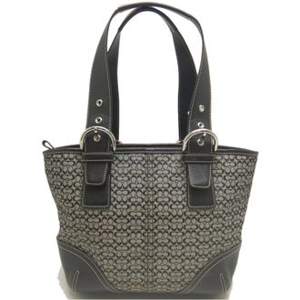 Coach Black Gray Canvas Leather Tote Bag (Pre-Owned)