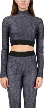 Just Cavalli Gedrukte Lycra Crop Top met lange mouwen - Dames - Longsleeves - Grijs - 2XS - Tops