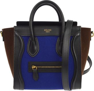 Celine Tricolor Luggage Felt Blue Leather Handbag (Pre-Owned)