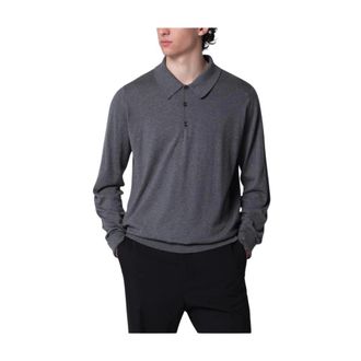 John Smedley Finchley Gebreide Polo met Lange Mouwen - Heren - Truien - Grijs - Maat: XL Katoen