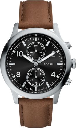 Fossil Outlet Mens Bennett 45mm Multifunction Brown Leather Watch