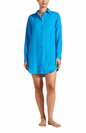 Vilebrequin Womens Solid Linen Shirt Dress in Bleu Hawai at Nordstrom, Size X-Small