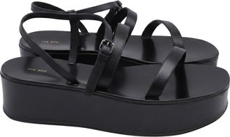 The Row Wedge Platform Sandals in Black Leather