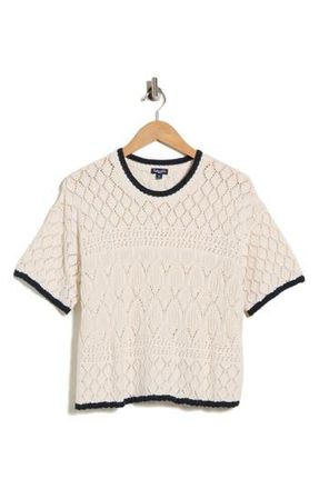 Splendid Honore Tipped Short Sleeve Cotton Sweater in Navy Blue/Moonstone at Nordstrom Rack, Size X-Large