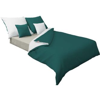 OEM Ropa De Cama Satinada Doble Cara 220x200 + 2x70x80 Blanco/pero Verde Matex
