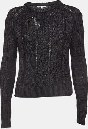 Maje Black Cable Knit Crew Neck Sweatshirt