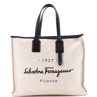 Ferragamo 1927 Shopping Tote Canvas with Leather Large