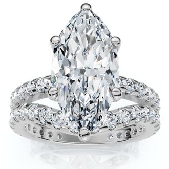 Pompeii3 Certified 4 1/2Ct Marquise Diamond Wedding Engagement Ring Set 14k Gold Lab Grow