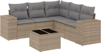 vidaXL Vidaxl - Juego De Sof&aacute;s Jard&iacute;n Con Cojines 6 Pzas Rat&aacute;n Sint&eacute;tico Beige