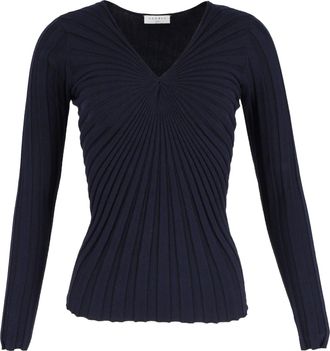 Sandro Sandro Justine V-Neck Knit Jumper in Navy Blue Cotton