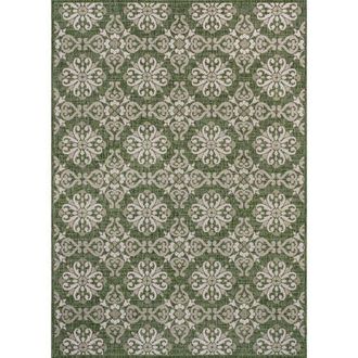 Jonathan Y Designs Amora Traditional Mediterranean Tile Design Indoor/Outdoor Area Rug in Green/cream at Nordstrom, Size 3Ft 0In X 5Ft 0In