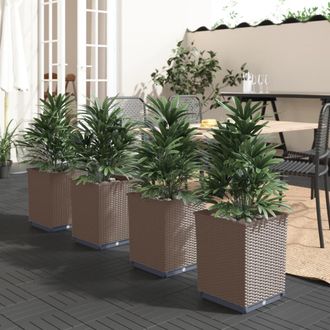 vidaXL Vidaxl - Jardineras 4 Unidades Polipropileno Marr&oacute;n 30x30x37 Cm