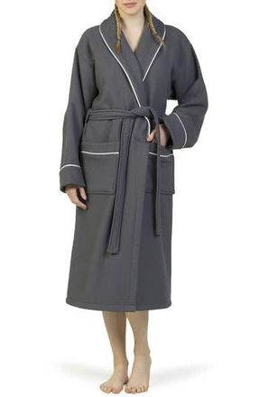 Linum Home Textiles Hotel Collection Satin Piped Trim Waffle Terry Bathrobe in Dark Gray at Nordstrom Rack, Size Large/x-Large