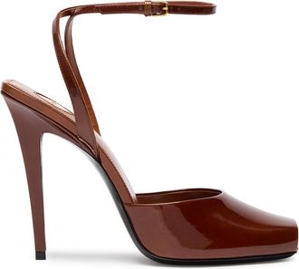Saint Laurent La Scandale 110 Patent Leather Sandals - Brown